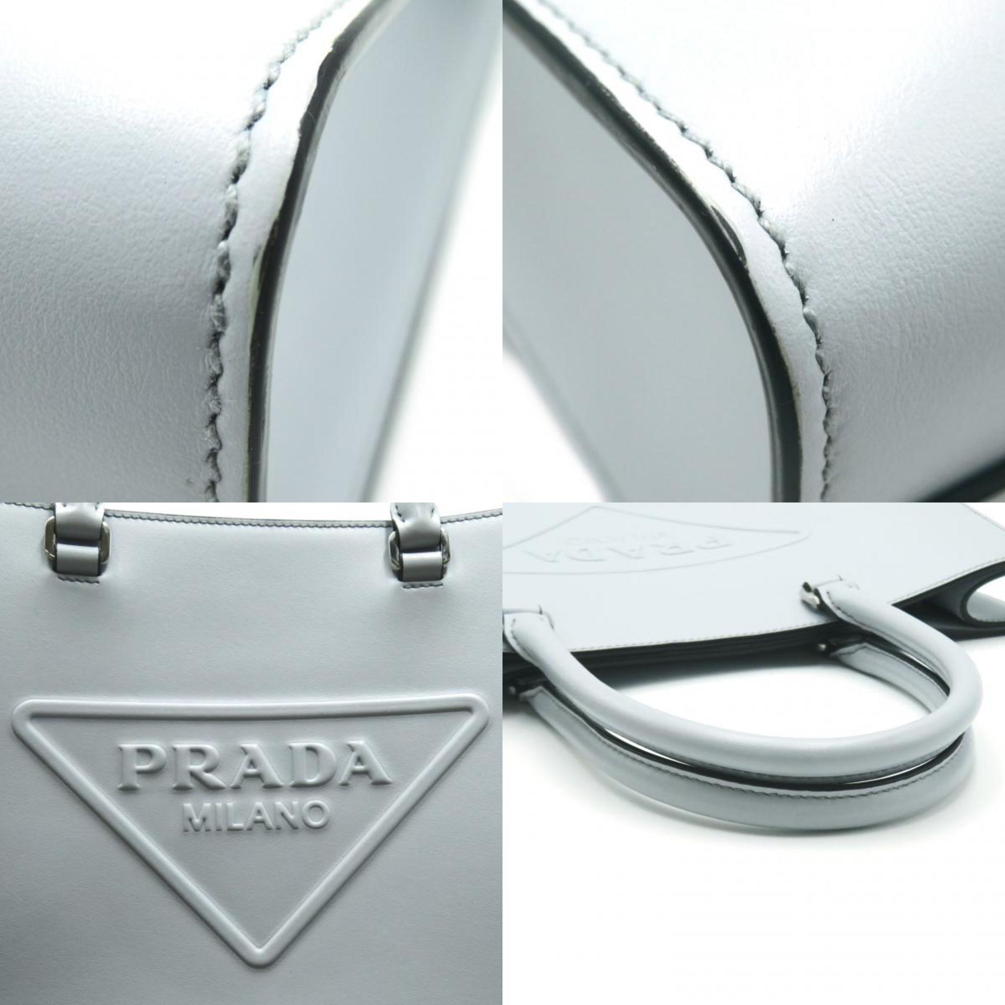 PRADA Embossed 2-Way Handbag, Bag, Calfskin (Cowhide), Women's, Blue, Light 1BA332