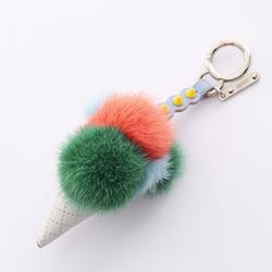 FENDI Ice Cream Keychain Leather Fur Women's Green White Multicolor