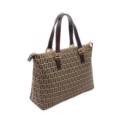 FENDI Zucchino Tote Bag Canvas Leather Women's Beige Brown