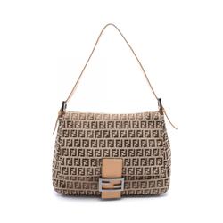 FENDI Mamma Bucket Zucchino Shoulder Bag Canvas Leather Women's Beige Brown