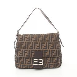 FENDI Mamma Bucket Shoulder Bag Canvas Leather Women's Brown