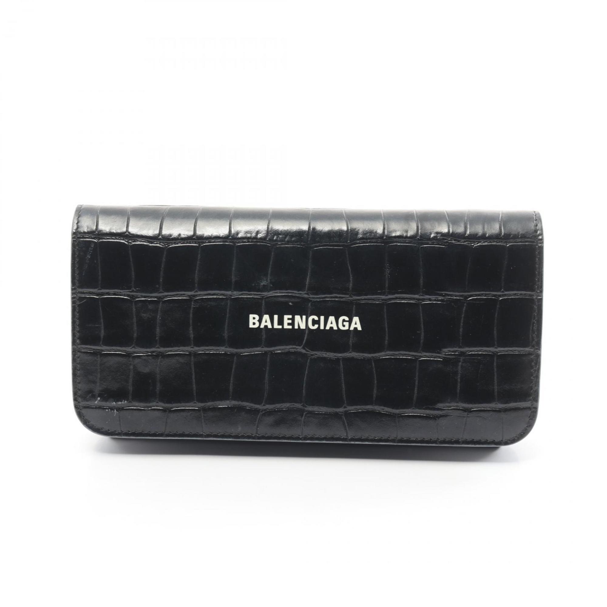 BALENCIAGA Bi-fold Wallet Leather Men's Women's Black