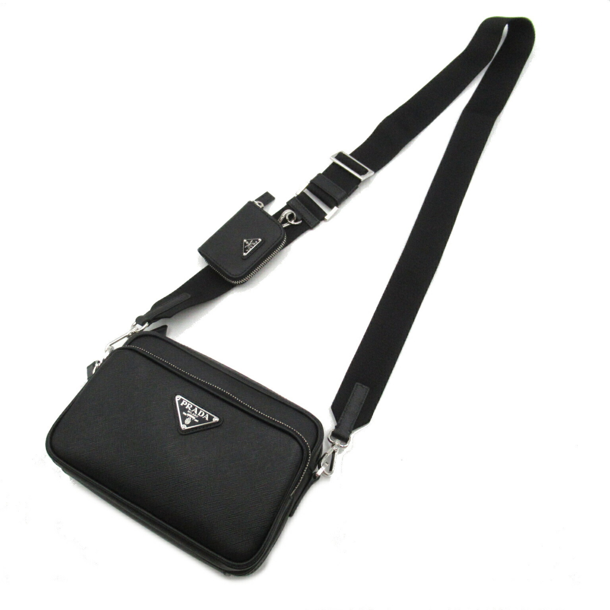 PRADA Shoulder Bag, Saffiano Leather, Men's, Women's, Black, 2VH1709Z2(OOO)F0002