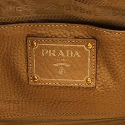 PRADA MADRAS Tote Bag Leather Women's Beige