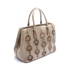 PRADA SPAZZOLATO handbag, patent leather, women's, beige, brown, B2274F