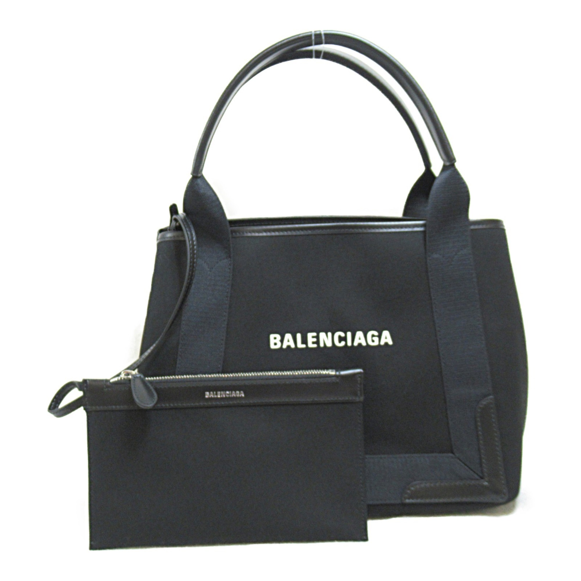 BALENCIAGA Navy Small Cabas Bag Calfskin (Cowhide) Cotton Canvas Women's Black 3399332HH3N1000