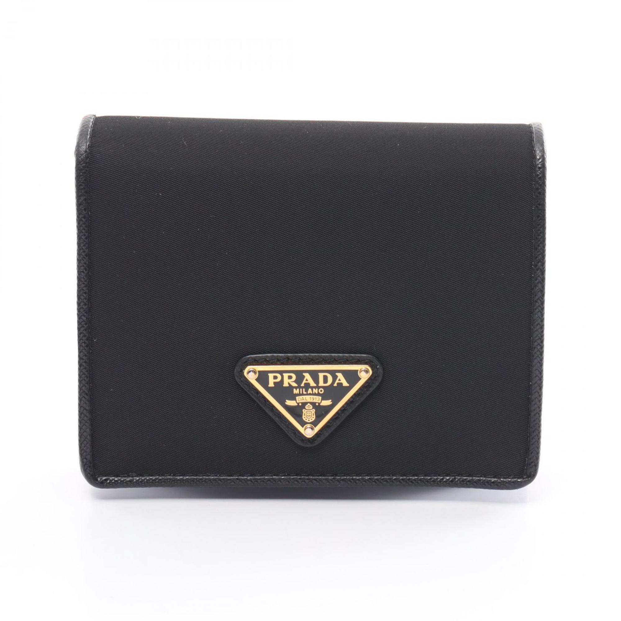 PRADA PORTAF VERTI PICCOLO Bi-fold Wallet Nylon Saffiano Leather Women's Black 1MV204