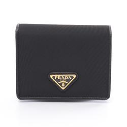 PRADA PORTAF VERTI PICCOLO Bi-fold Wallet Nylon Saffiano Leather Women's Black 1MV204