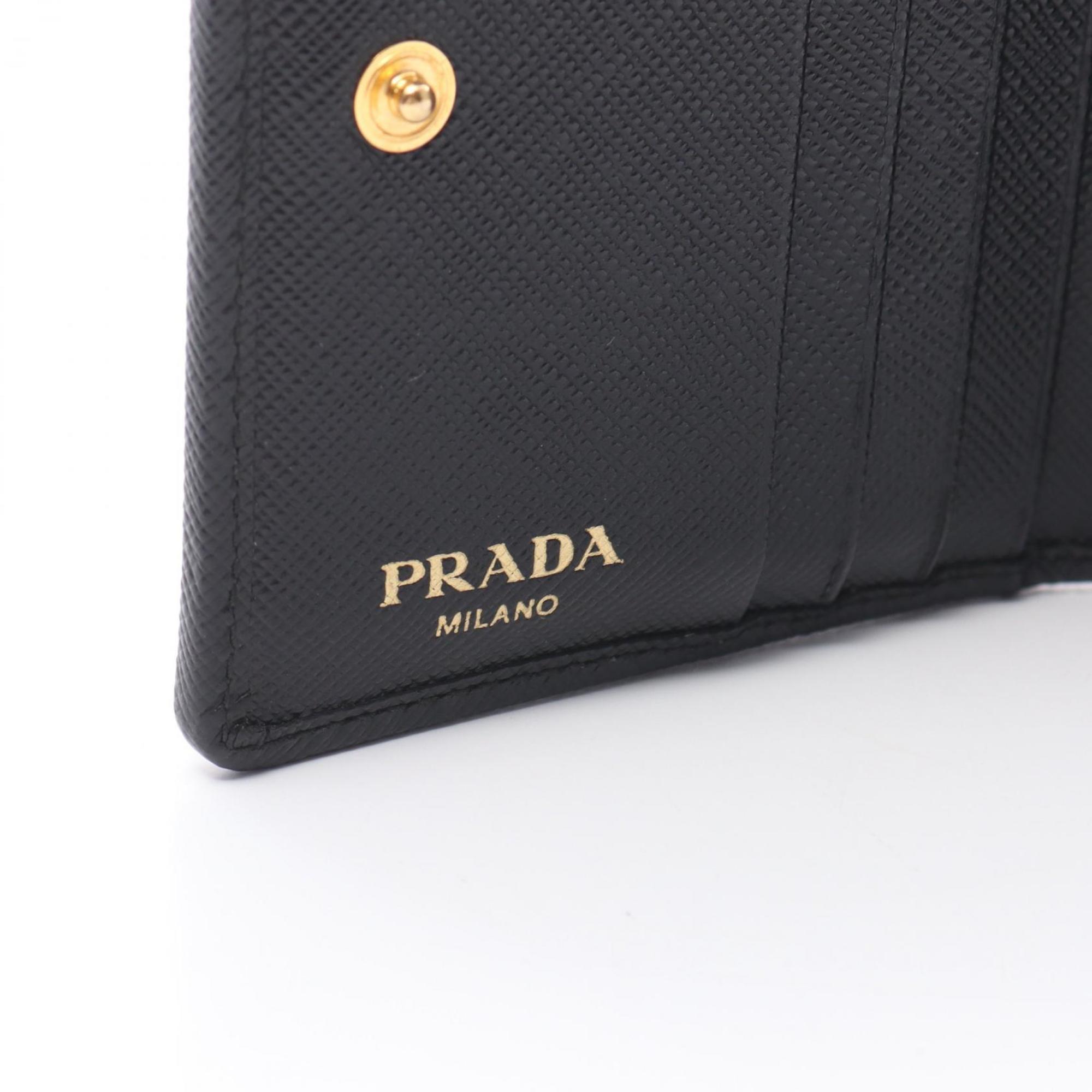 PRADA PORTAF VERTI PICCOLO Bi-fold Wallet Nylon Saffiano Leather Women's Black 1MV204