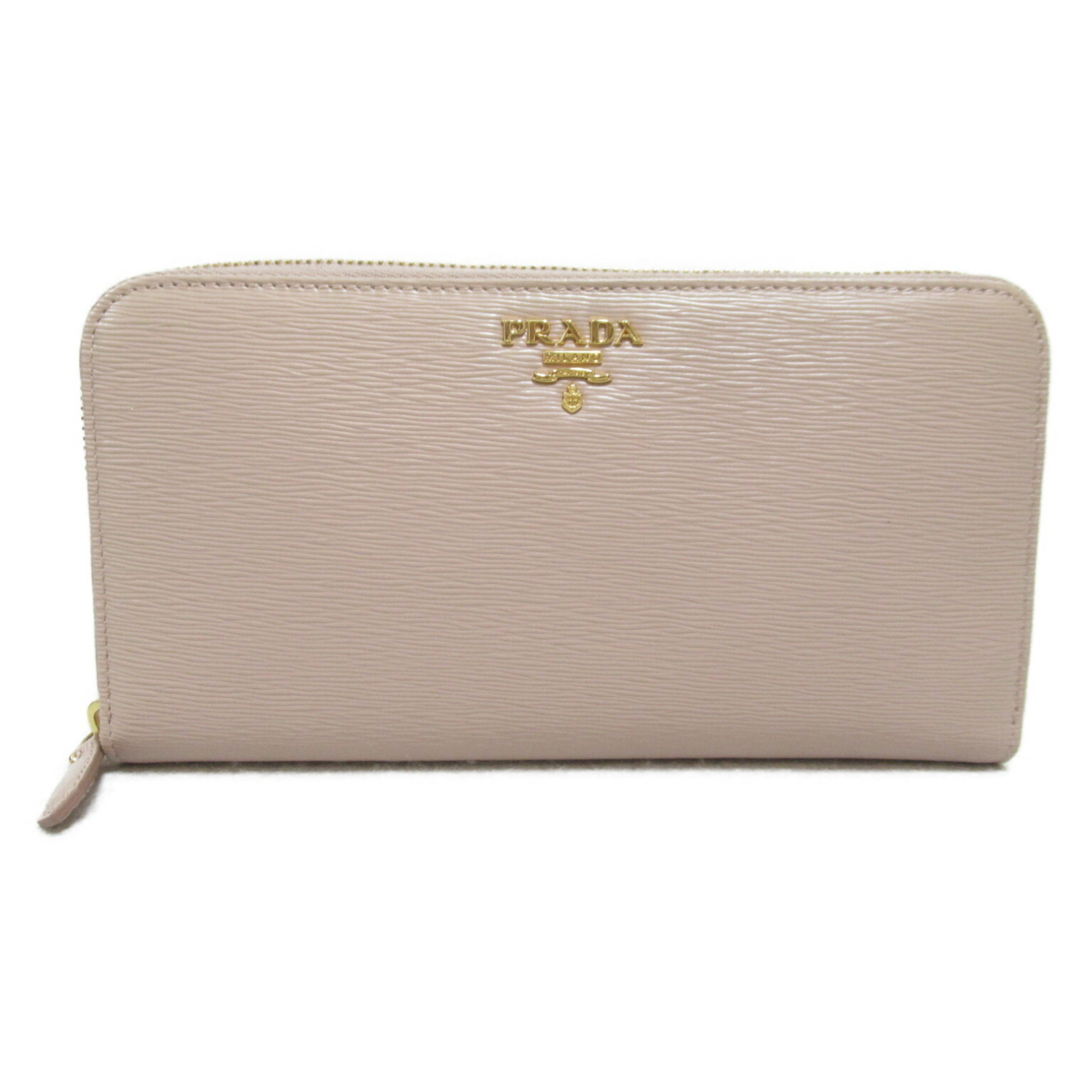 PRADA Round Long Wallet Leather Women's Beige