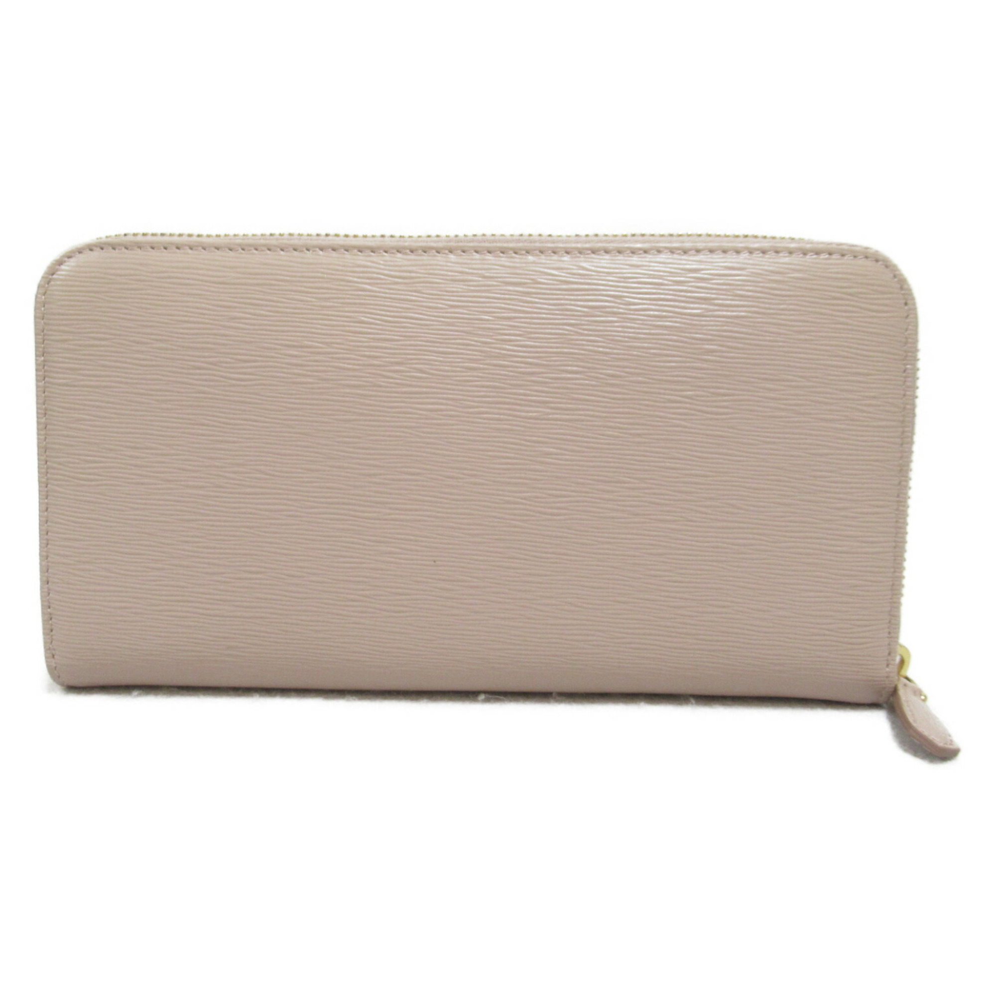 PRADA Round Long Wallet Leather Women's Beige