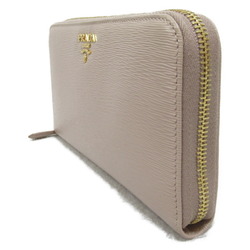 PRADA Round Long Wallet Leather Women's Beige