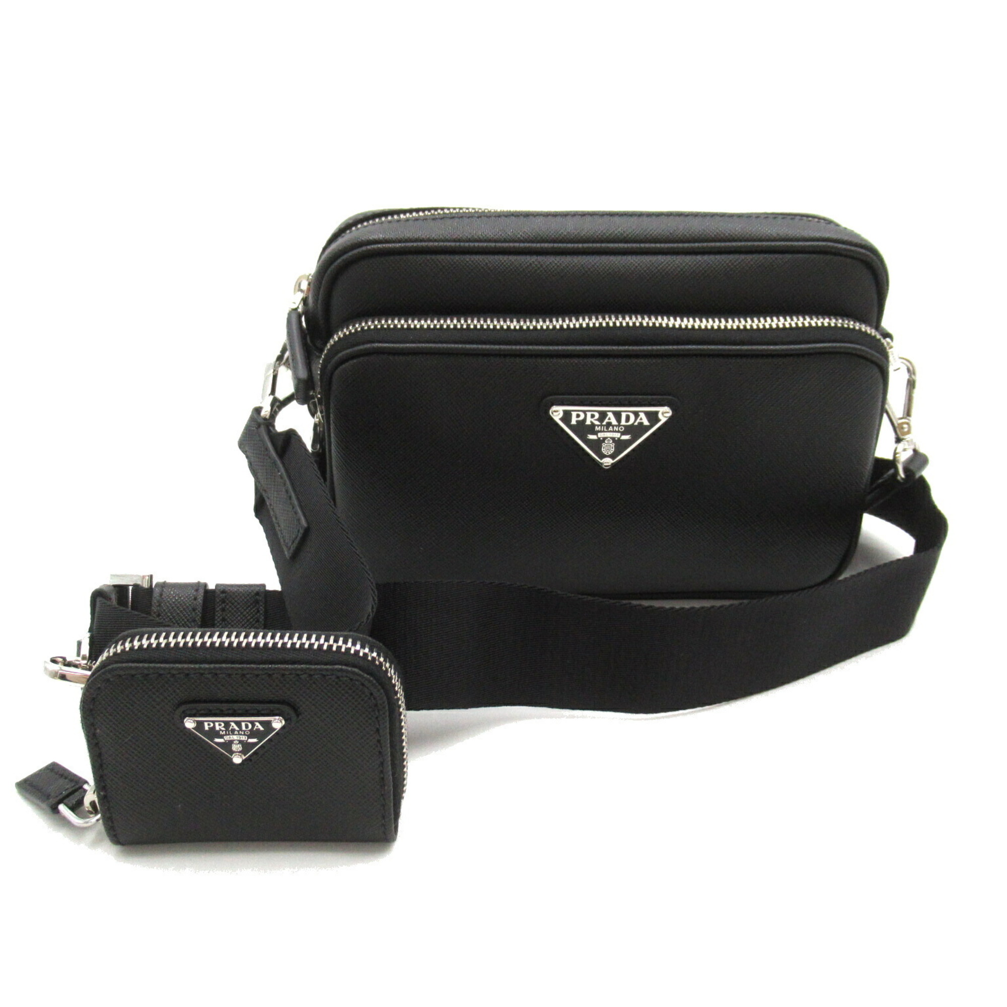 PRADA Shoulder Bag, Saffiano Leather, Men's, Women's, Black, 2VH1709Z2(OOO)F0002