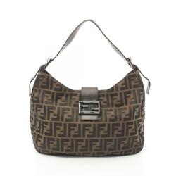 FENDI Zucchino Shoulder Bag Canvas Leather Women's Brown