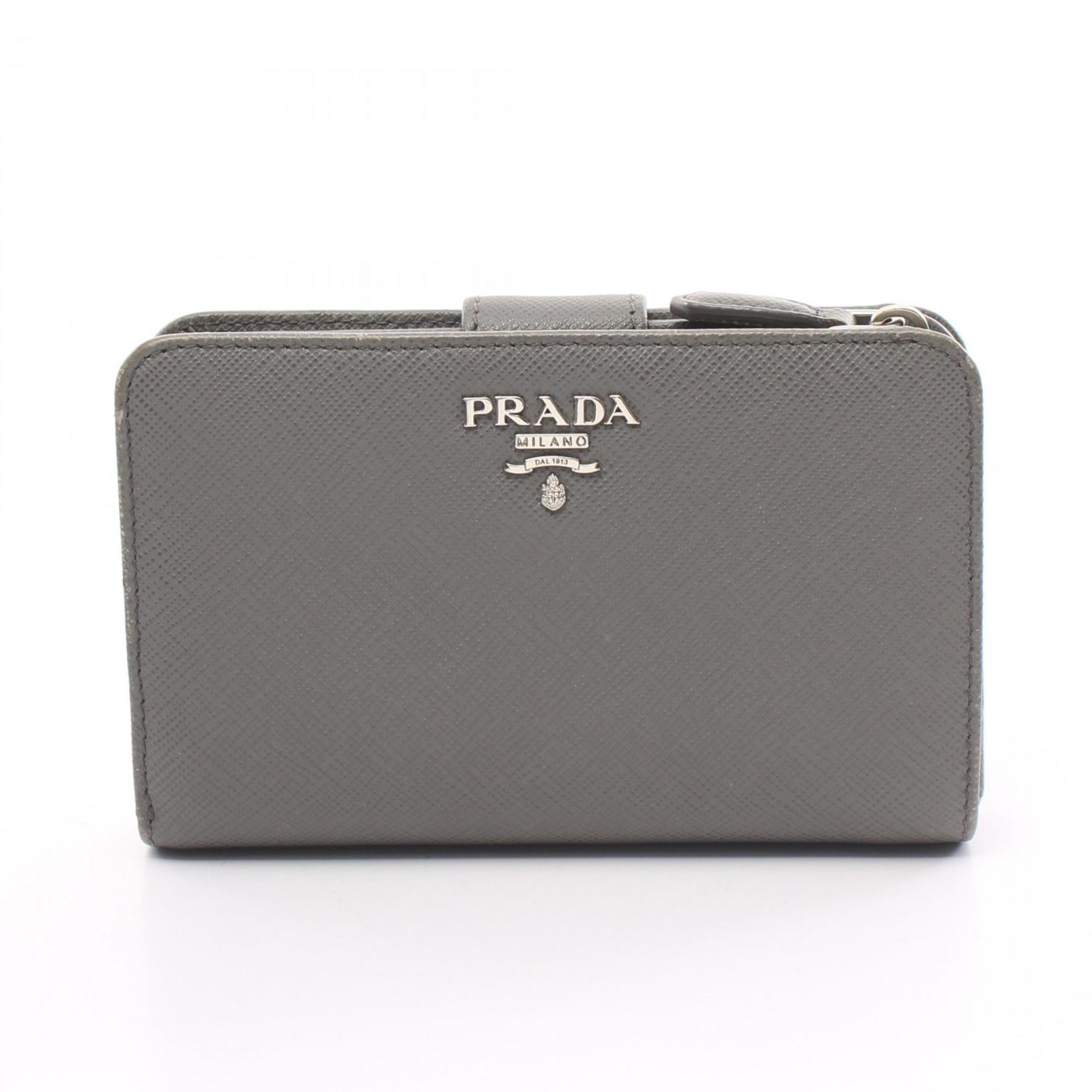 PRADA Bi-fold Wallet Saffiano Leather Women's Grey 1ML225