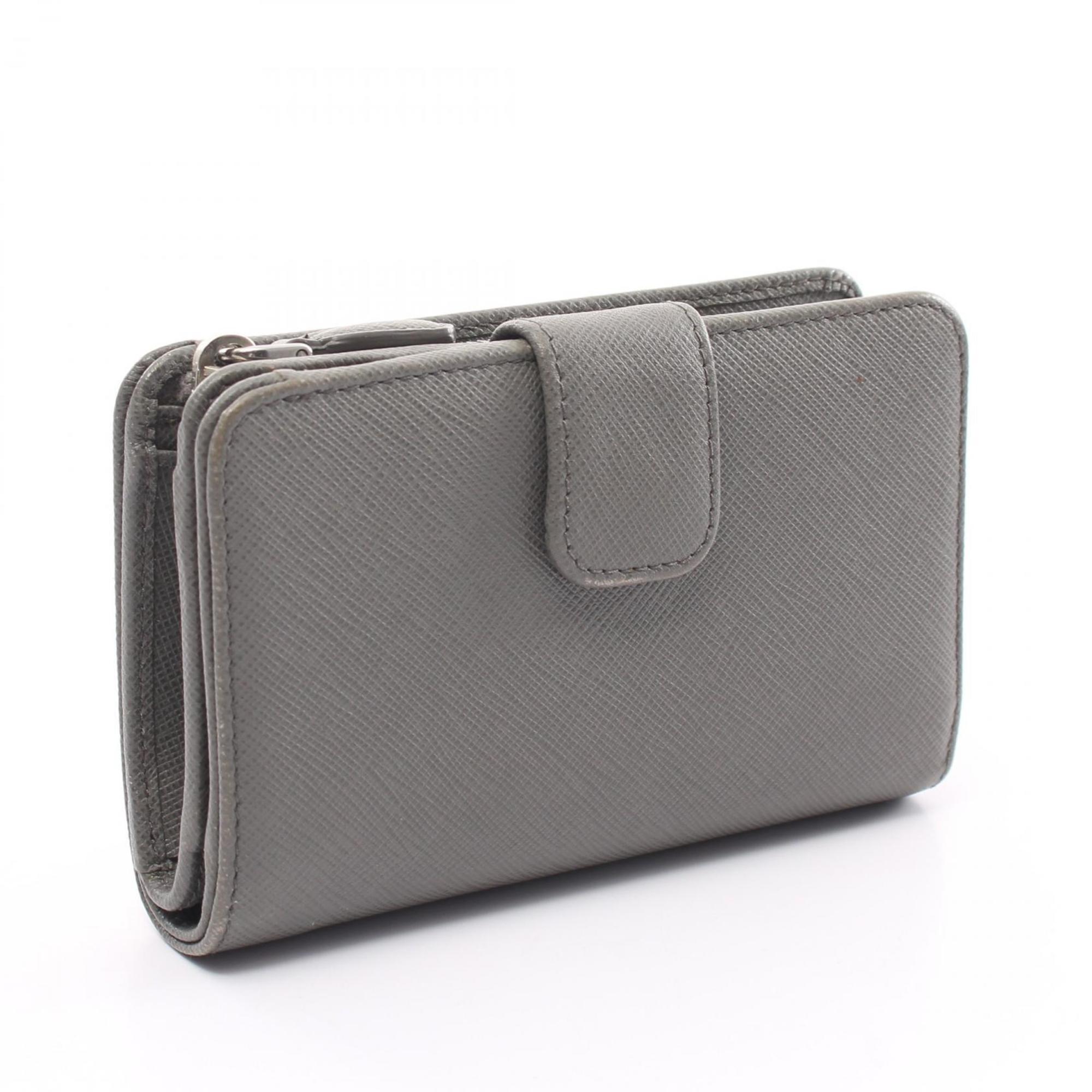 PRADA Bi-fold Wallet Saffiano Leather Women's Grey 1ML225