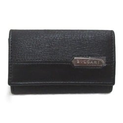 BVLGARI 6-ring key case, leather, men's, women's, black, 280887GRAIN