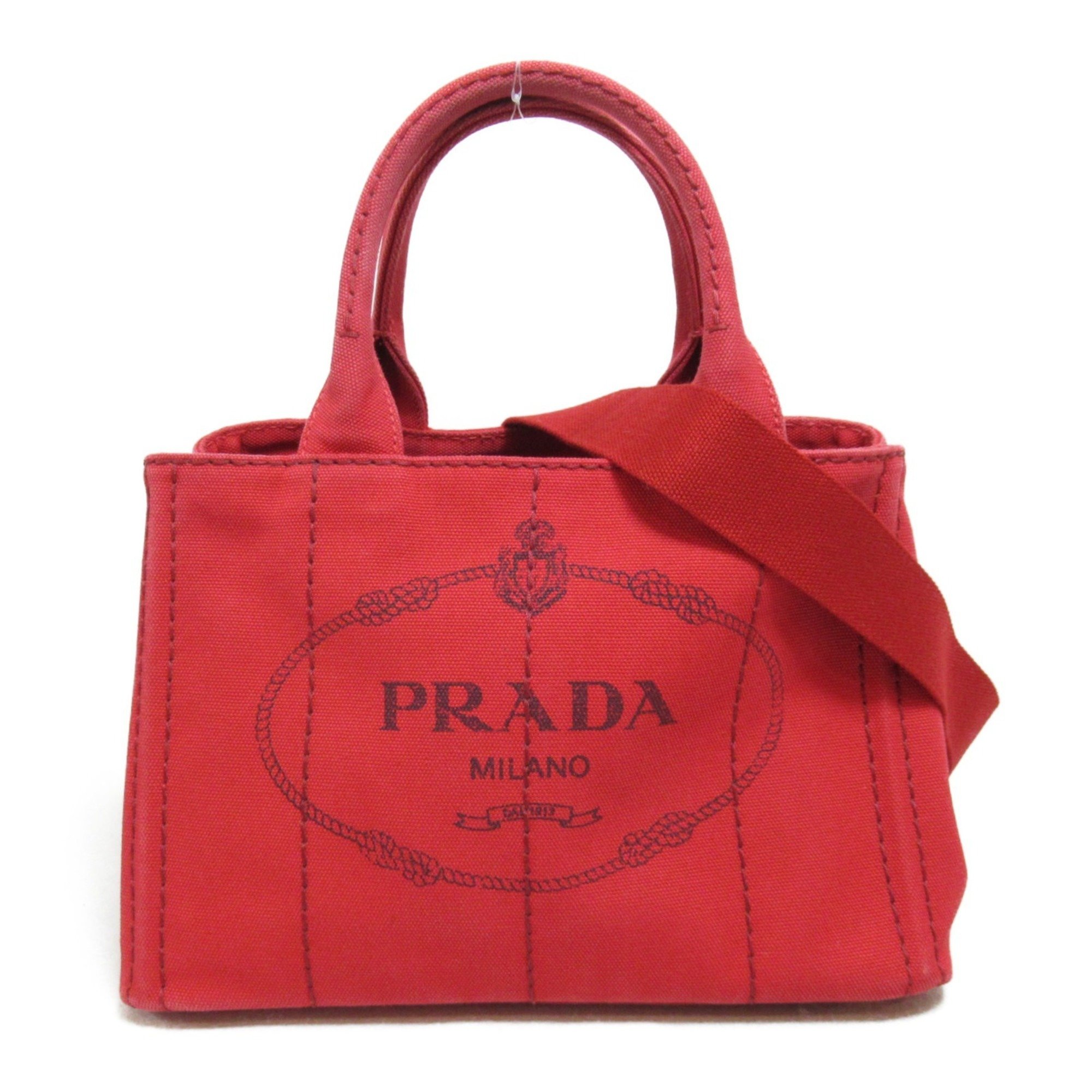 PRADA Canapa Bag, Canvas, Women's, Red, 1BG439