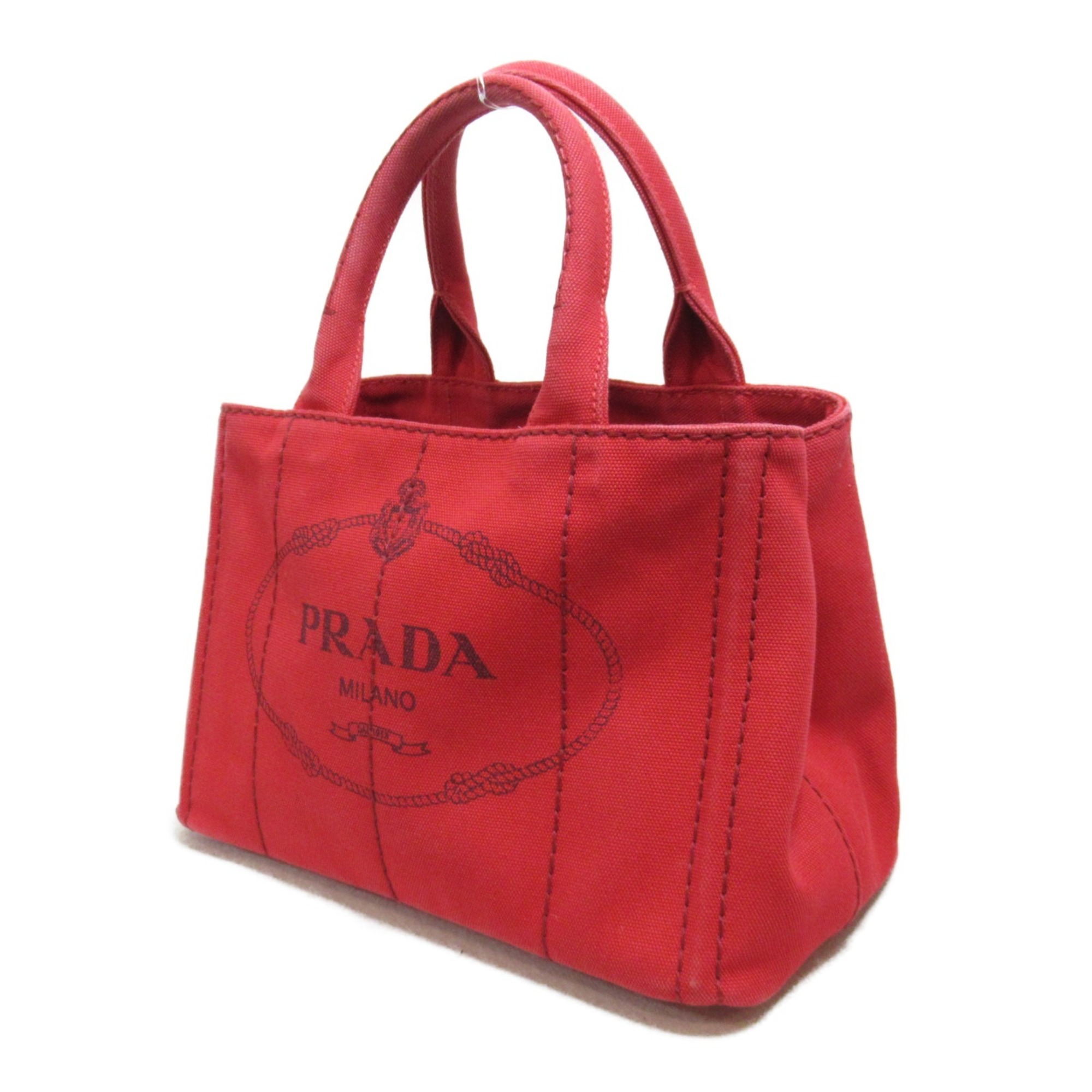 PRADA Canapa Bag, Canvas, Women's, Red, 1BG439