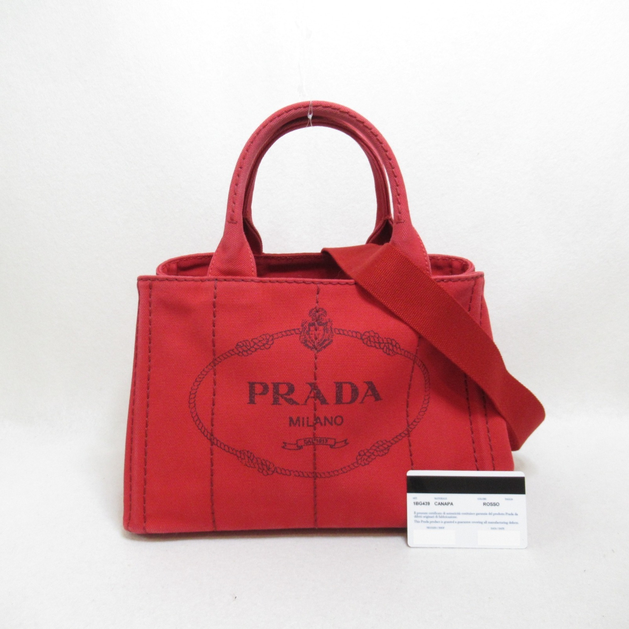 PRADA Canapa Bag, Canvas, Women's, Red, 1BG439