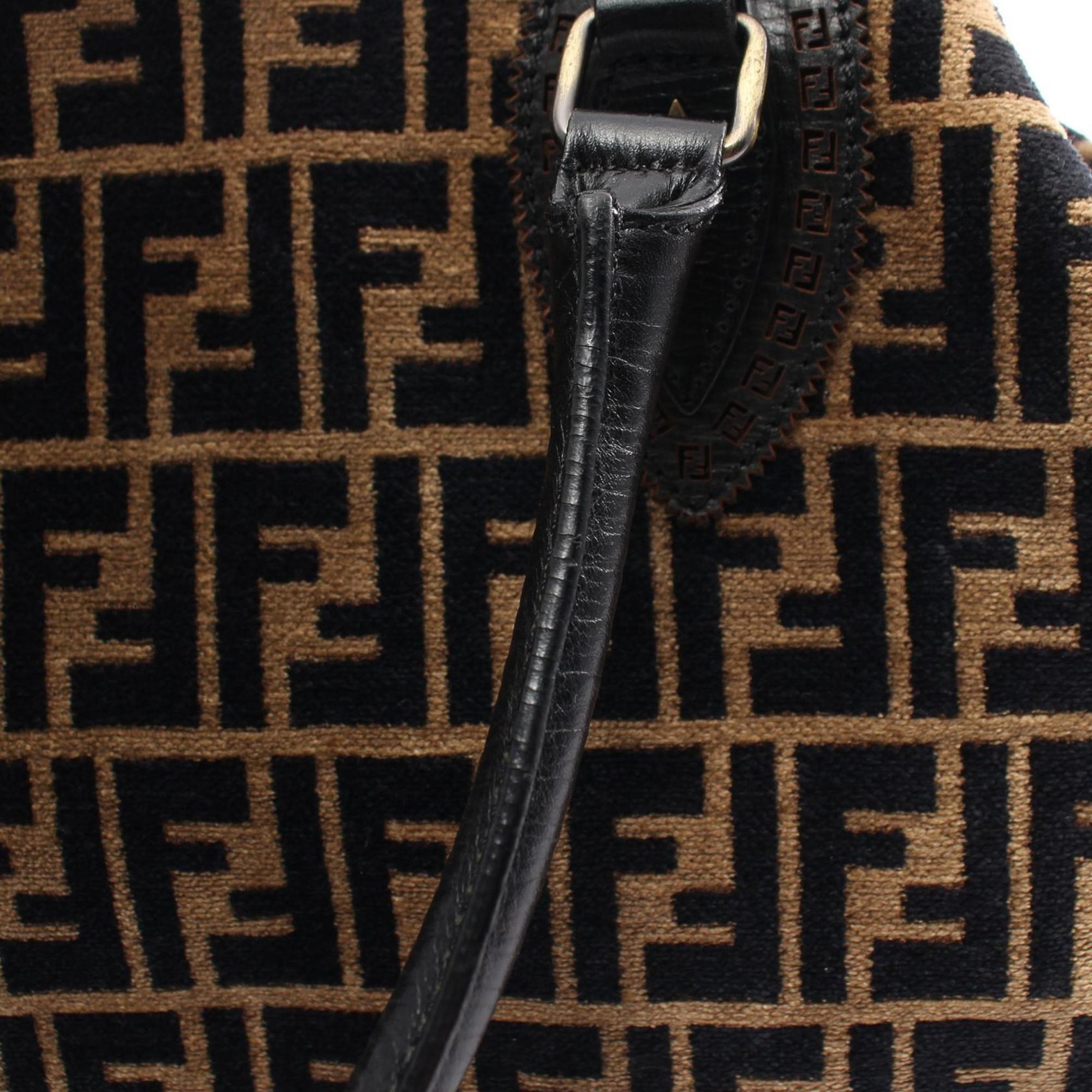 FENDI ZUCCA Handbag Bag Leather Fabric Women's Beige Black WS5870