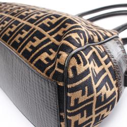 FENDI ZUCCA Handbag Bag Leather Fabric Women's Beige Black WS5870