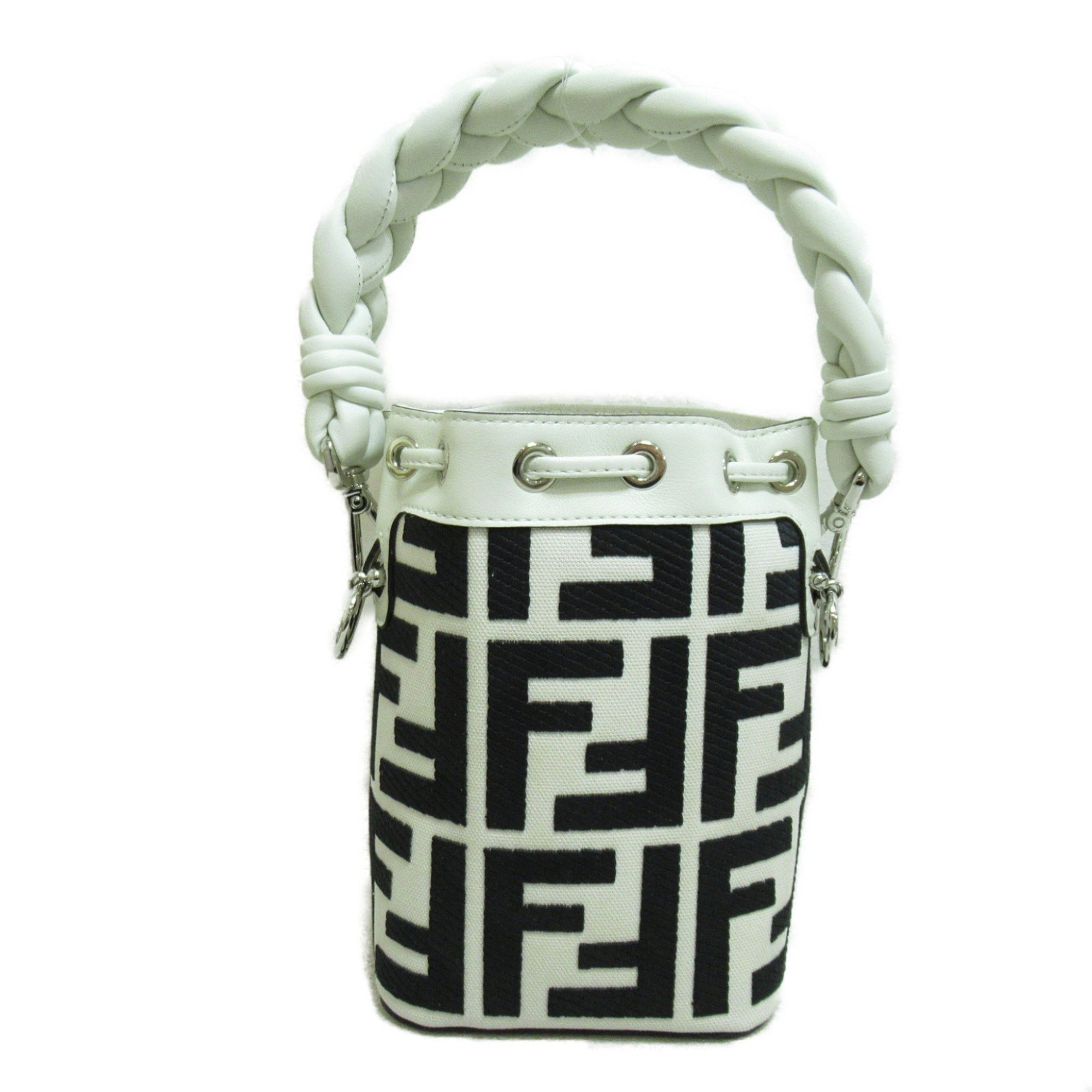 FENDI Mon Tresor Bag Handbag Canvas Leather Women's White Black 8BS010ANY3F1LAF