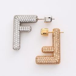 FENDI FF Earrings GP (Gold Plated) Rhinestones Women's Gold Silver Clear