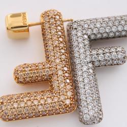 FENDI FF Earrings GP (Gold Plated) Rhinestones Women's Gold Silver Clear