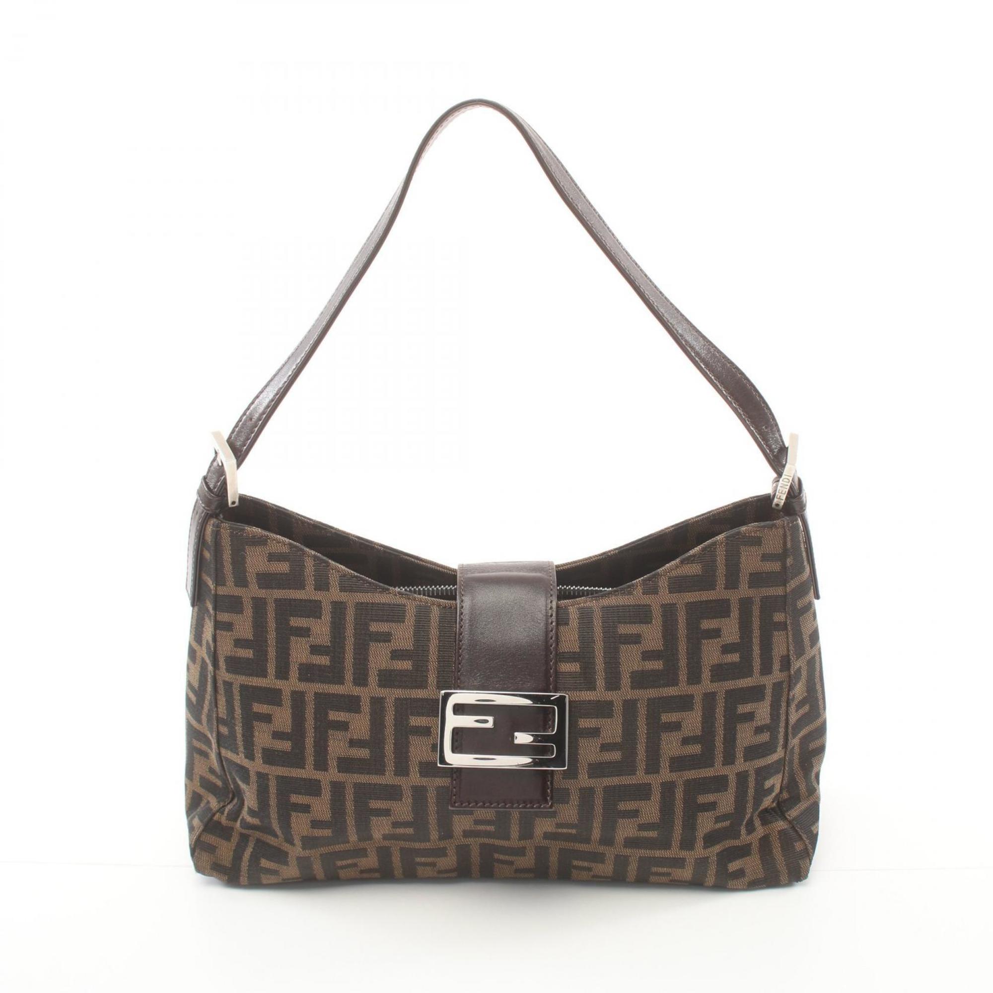 FENDI ZUCCA Shoulder Bag Canvas Leather Women's Brown