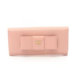 PRADA Bi-fold Long Wallet Saffiano Leather Women's Pink