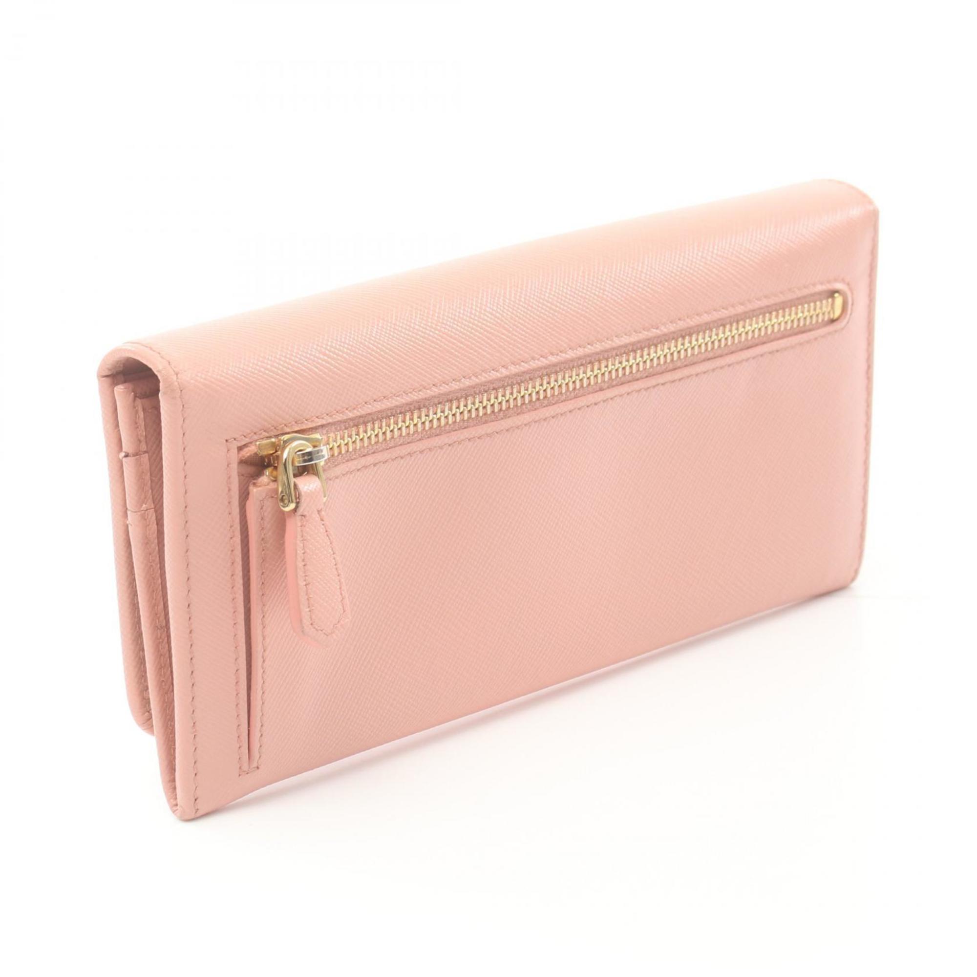 PRADA Bi-fold Long Wallet Saffiano Leather Women's Pink