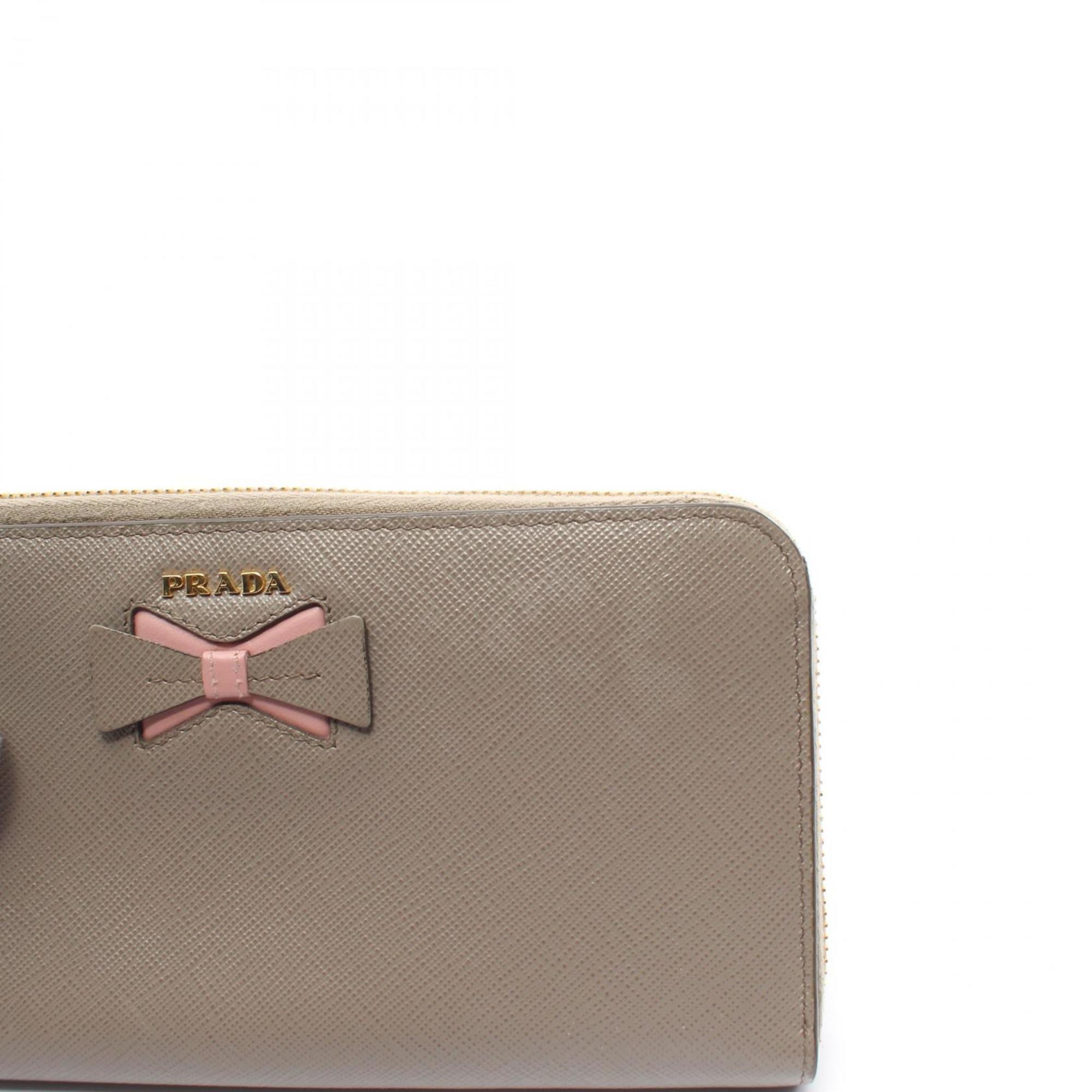 PRADA SAFFIANO FIOCCO Round Long Wallet Saffiano Leather Women's Beige 1ML506