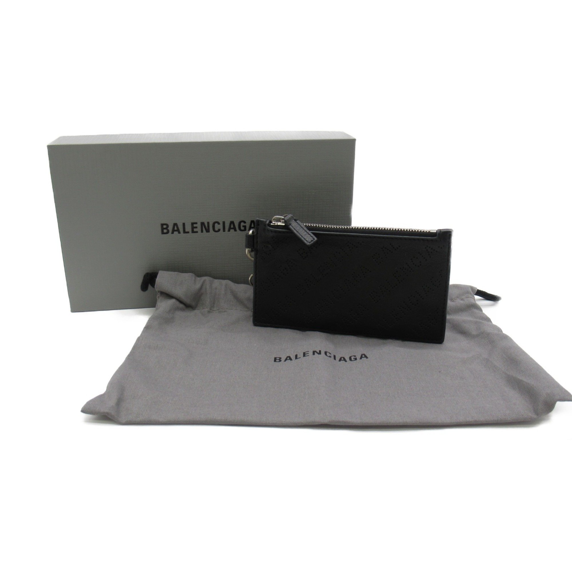 BALENCIAGA Wallet with strap, coin case, wallet, leather, men, women, black, 594548