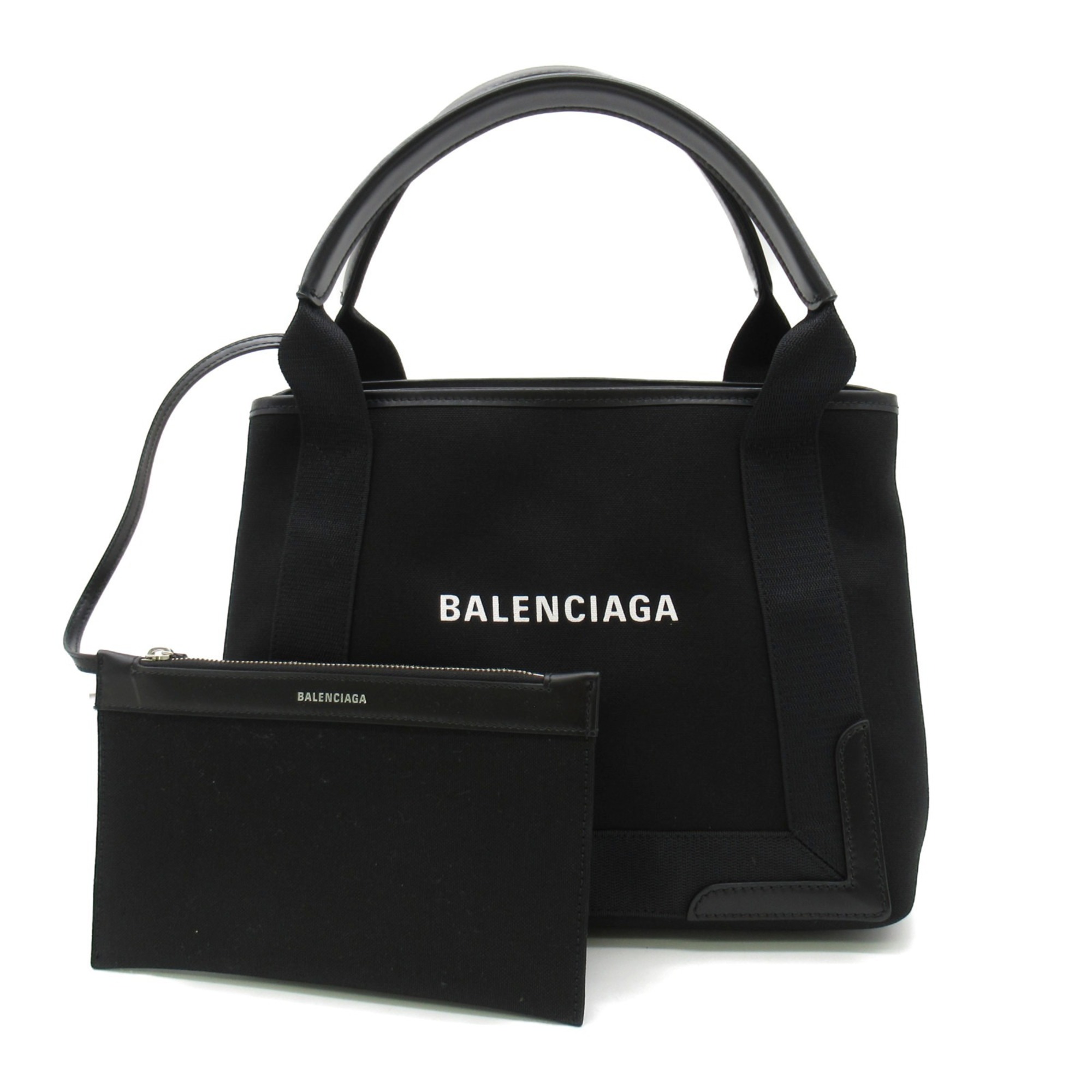 BALENCIAGA Navy Small Cabas Tote Bag Canvas Leather Women's Black 3399332HH3N1000