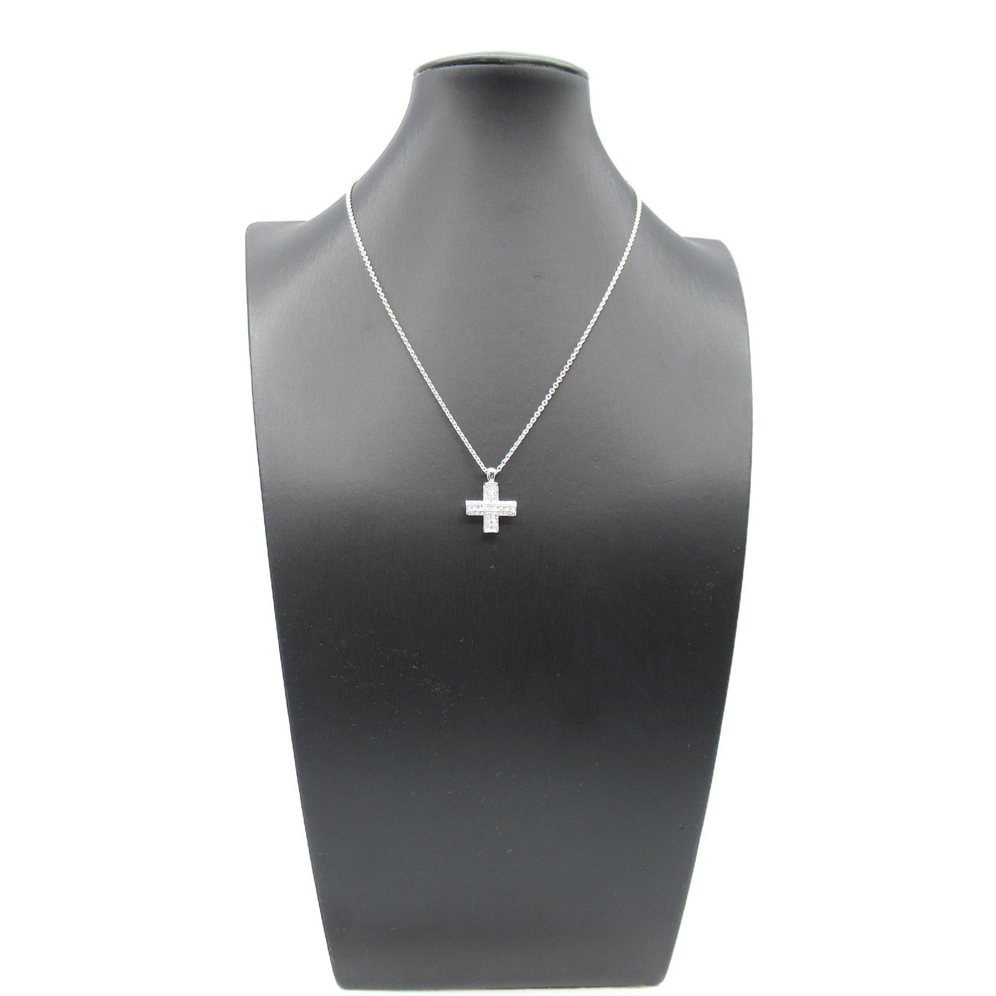 BVLGARI Greek Cross Diamond Necklace, K18WG (White Gold), Diamond, Women's, Clear