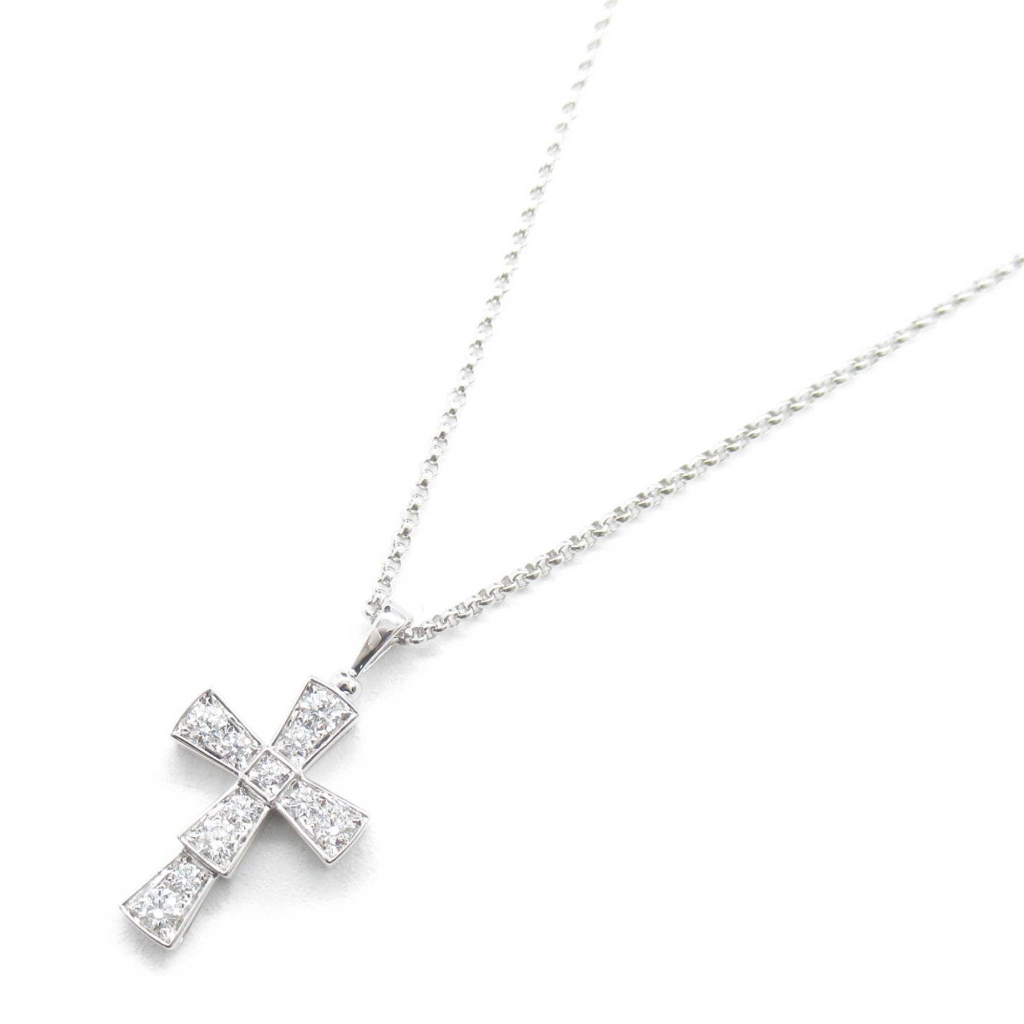 BVLGARI Serpenti Small Cross Necklace, K18WG (White Gold), Diamond, Women's, Clear