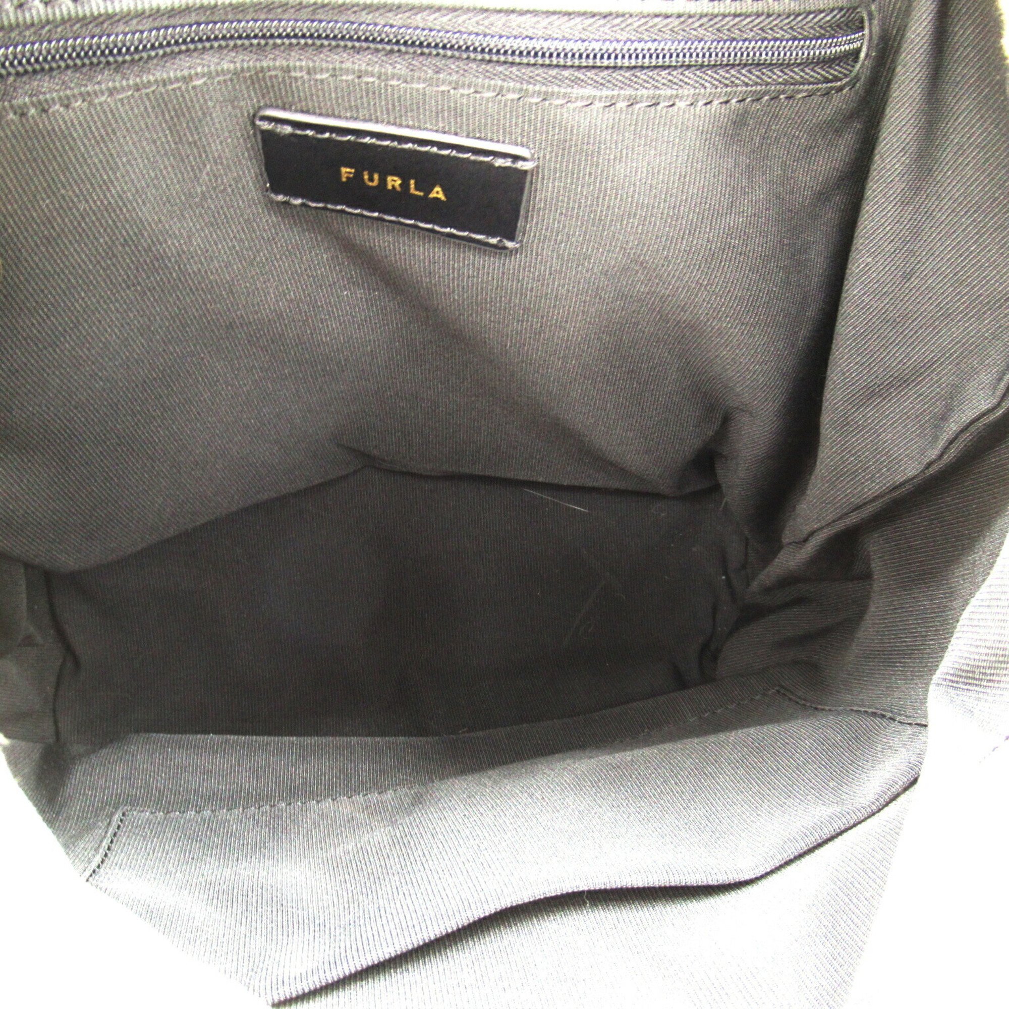 Furla Backpack Rucksack Bag Canvas Leather Women's Beige Black