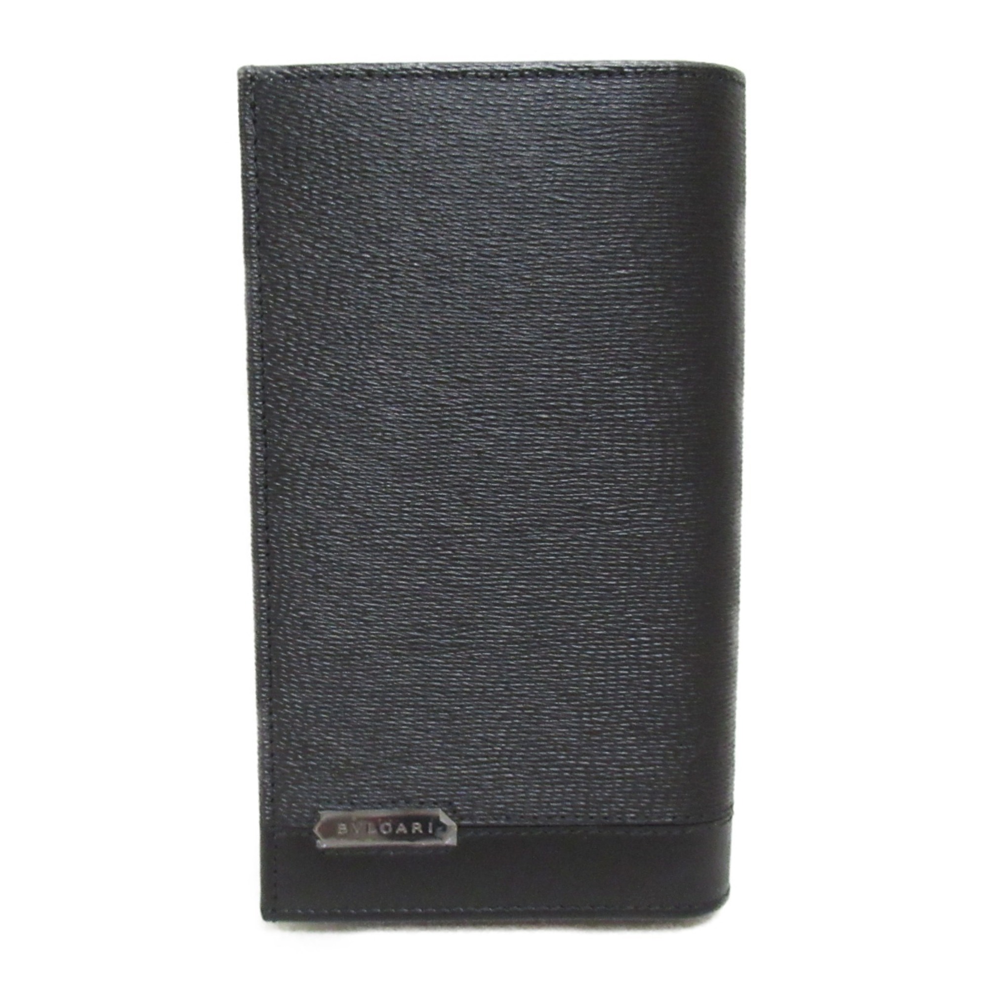 BVLGARI Bi-fold Long Wallet Leather Men's Women's Black 282852GRAIN