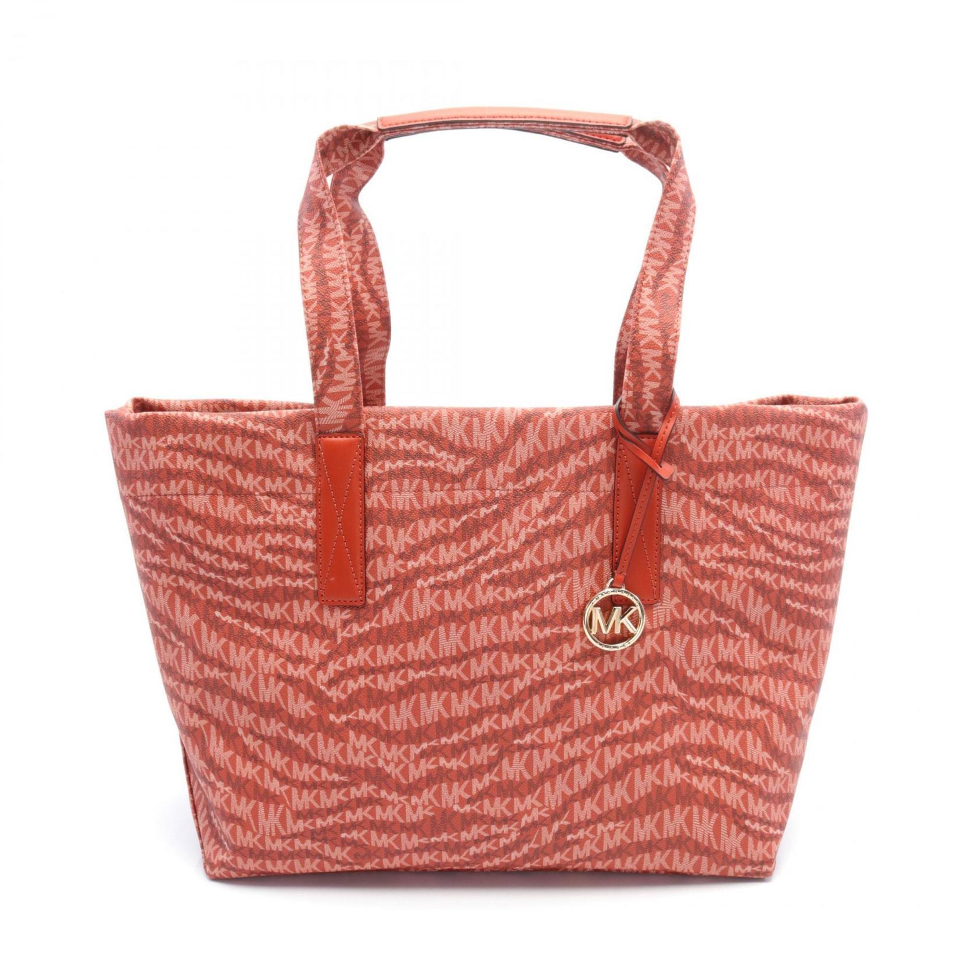 Michael Kors Tote Bag, Coated Canvas Leather, Women's, Red, Brown, 30F2G01T3I855