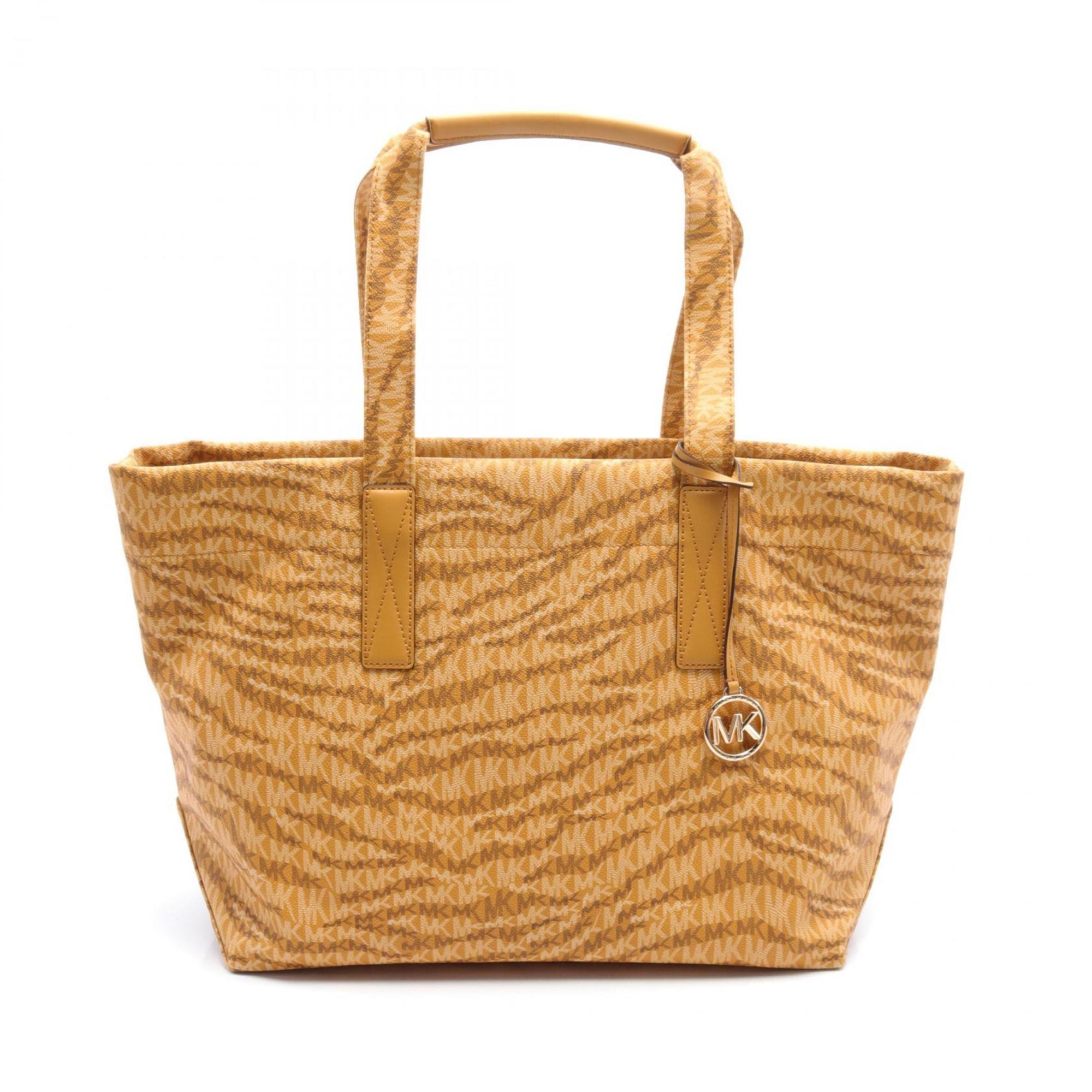 Michael Kors Tote Bag, Coated Canvas, Leather, Women's, Yellow, Brown, 30F2G01T3I706