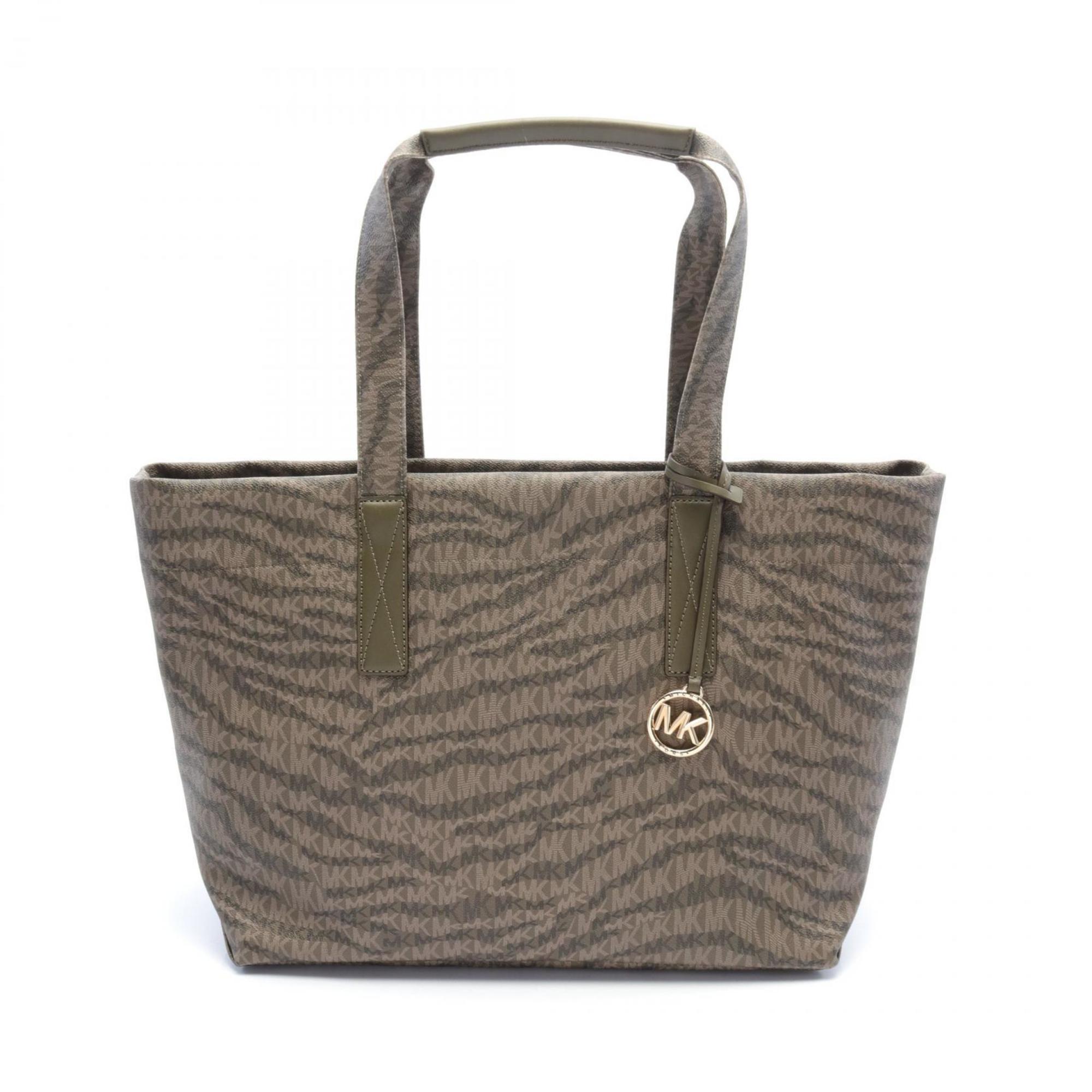 Michael Kors Tote Bag, Coated Canvas, Leather, Women's, Khaki, 30F2G01T3I333