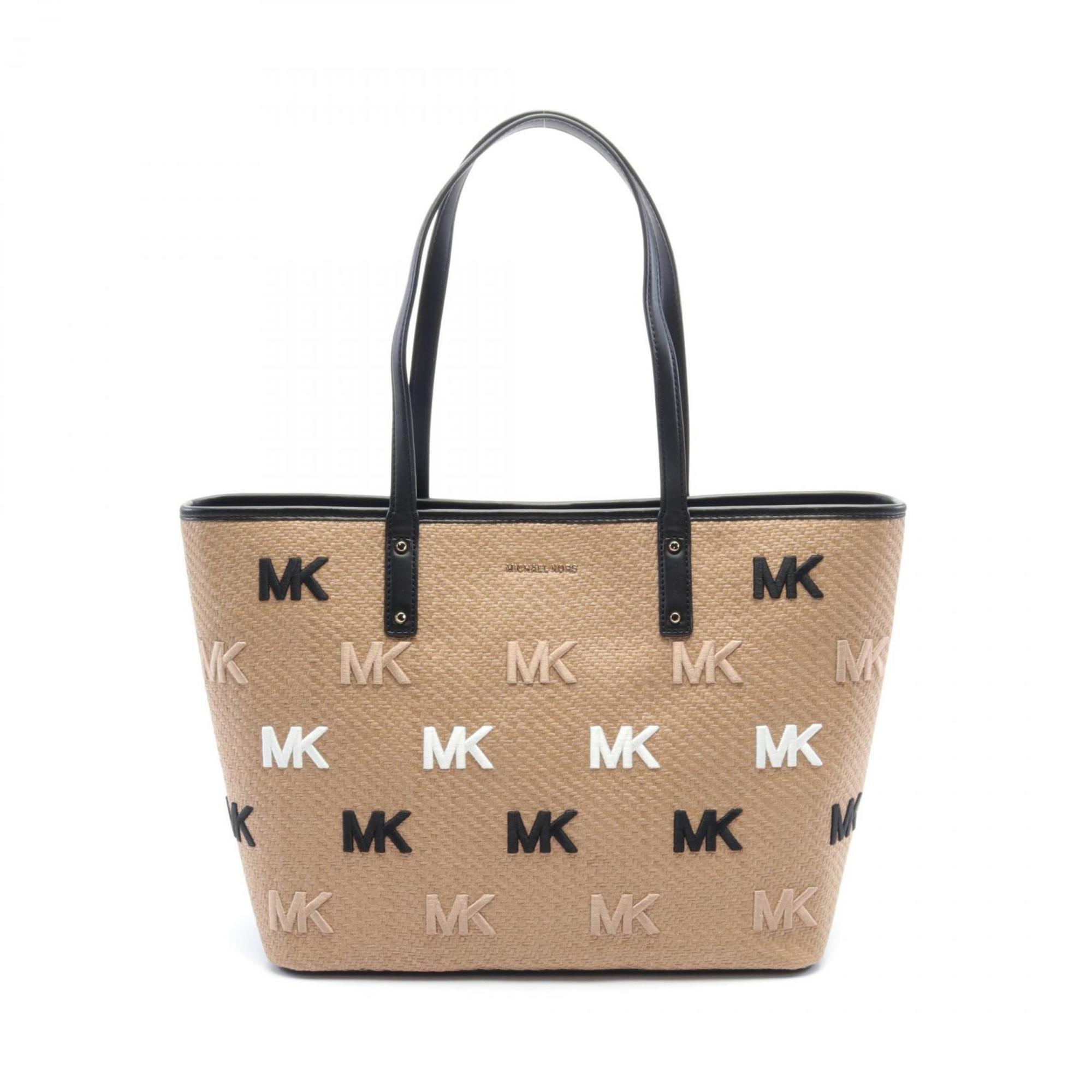 Michael Kors CARTER Tote Bag, Leather, Straw, Women's, Beige, Black, Multicolor, 30T2GZPT3W987