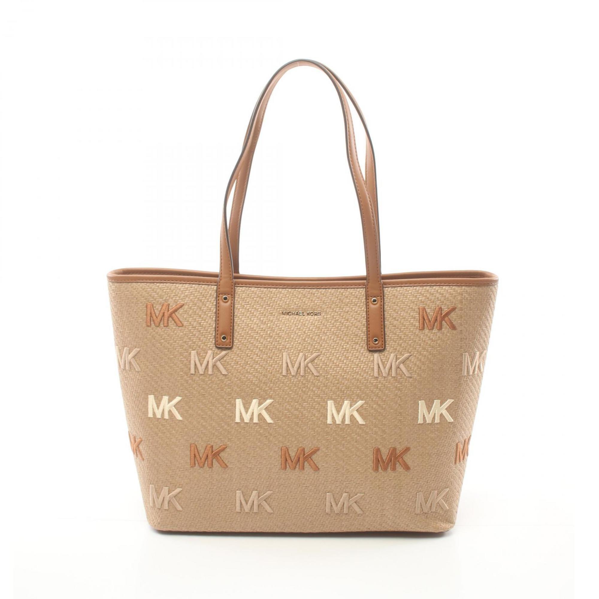 Michael Kors CARTER Tote Bag, Leather, Straw, Women's, Beige, Multicolor, 30T2GZPT3W932