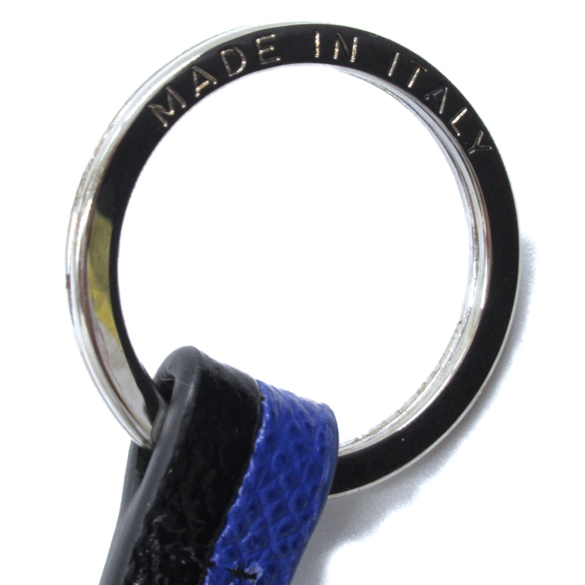 BVLGARI Key Ring, Calf Leather, Men's, Women's, Black, Blue, 288596