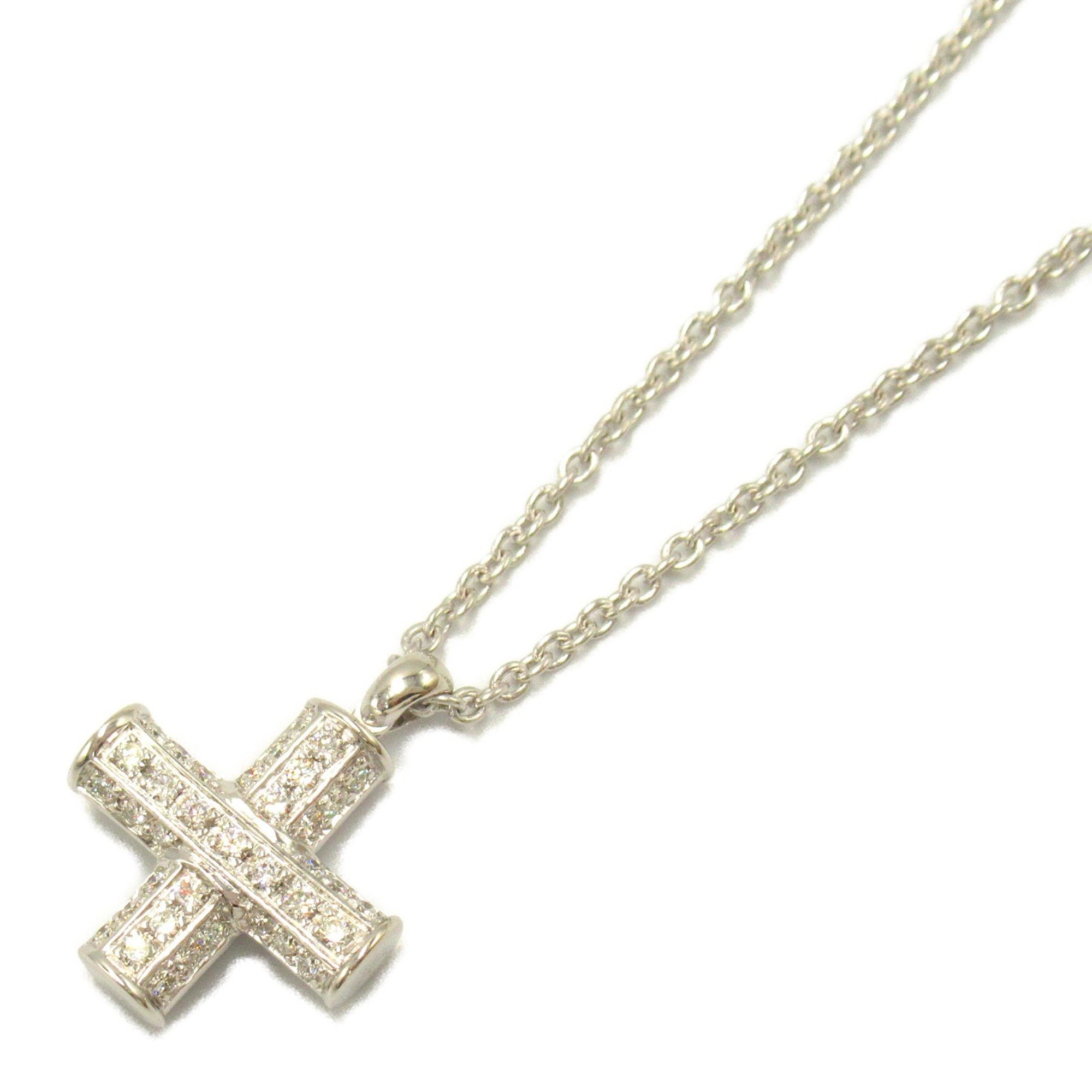 BVLGARI Latin Cross Necklace, K18WG (White Gold), Diamond, Women's, Clear