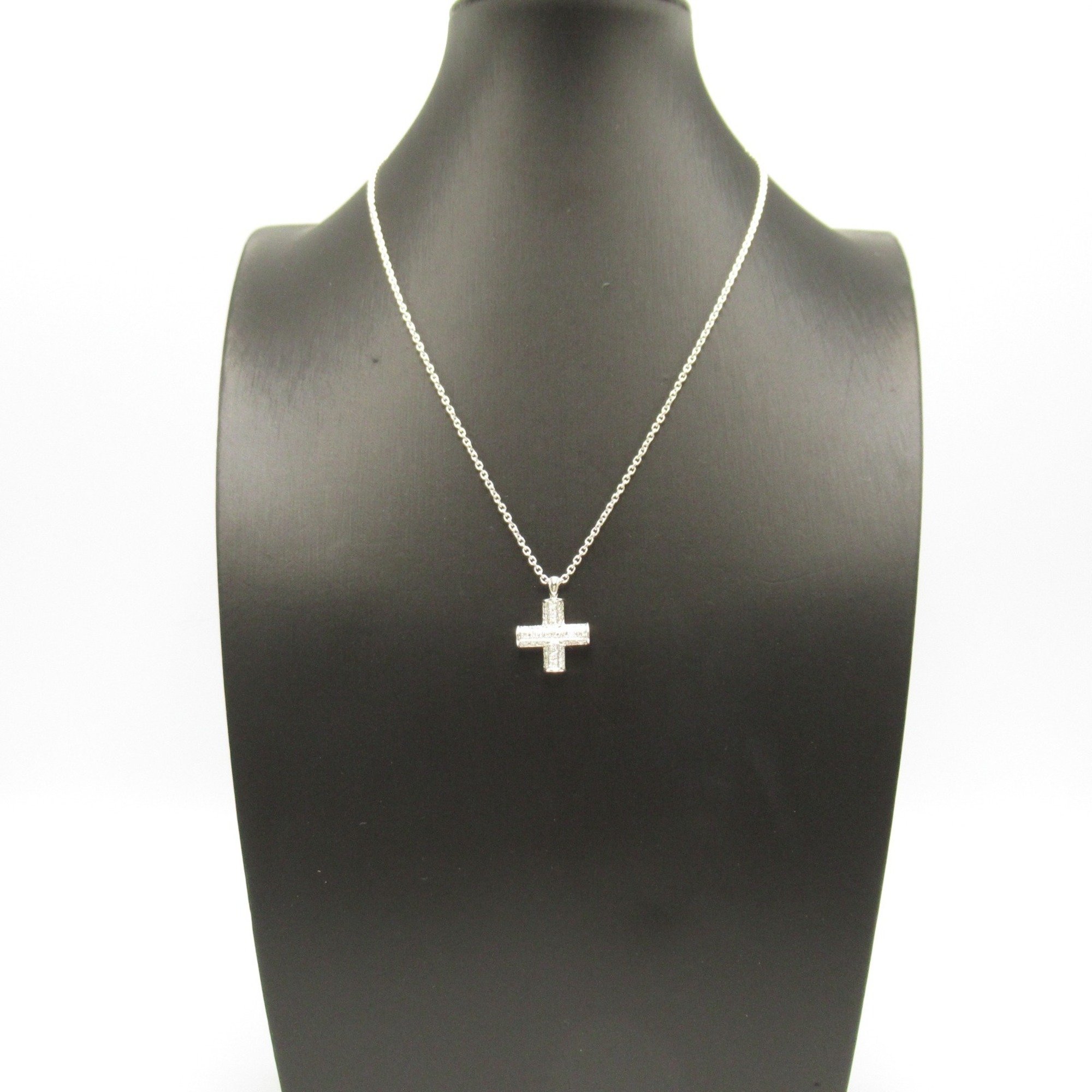 BVLGARI Latin Cross Necklace, K18WG (White Gold), Diamond, Women's, Clear