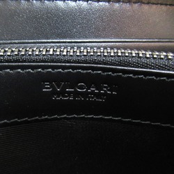 BVLGARI Round Long Wallet Leather Men's Women's Black 282778GRAIN