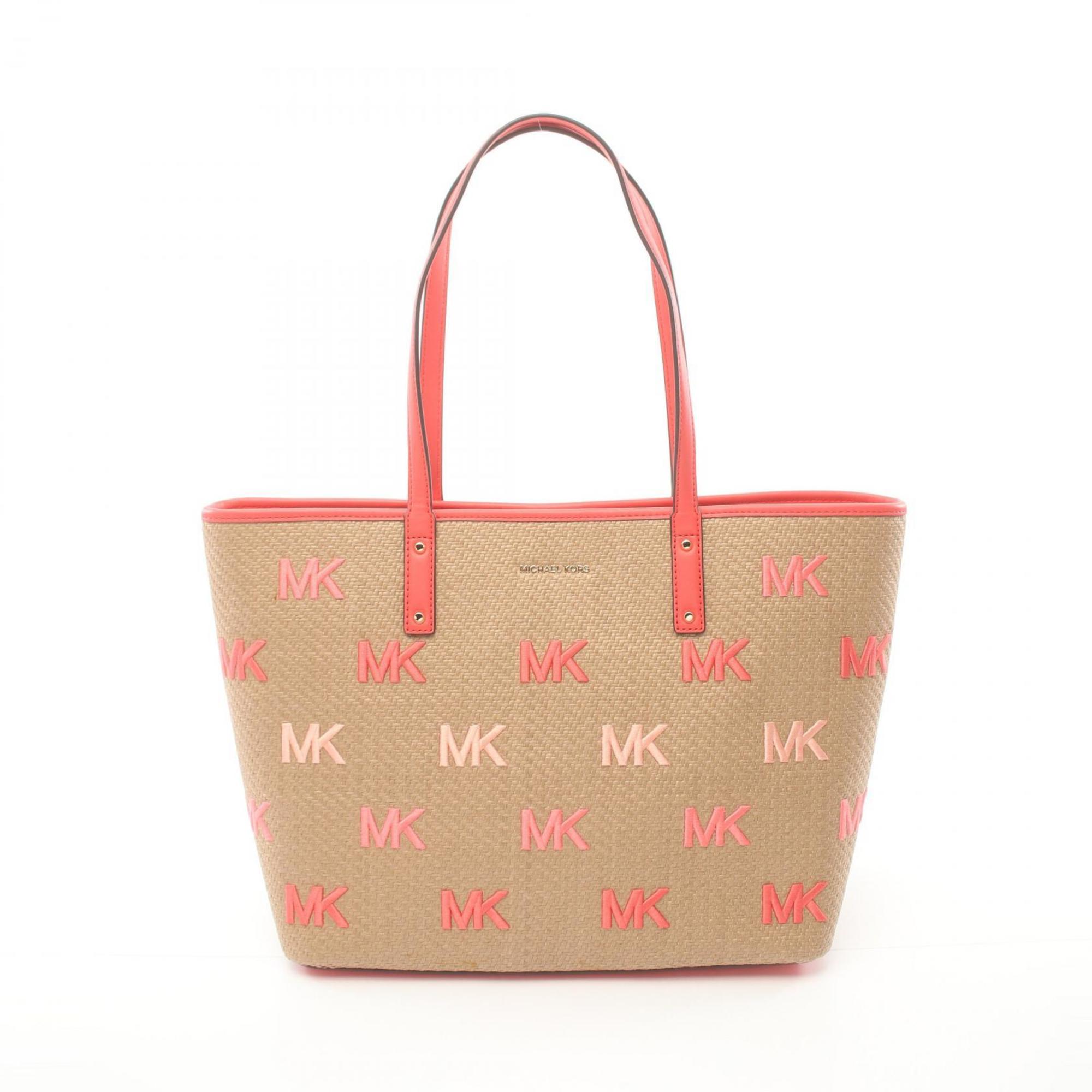 Michael Kors CARTER Tote Bag, Leather, Straw, Women's, Beige, Multicolor, 30T2GZPT3W680