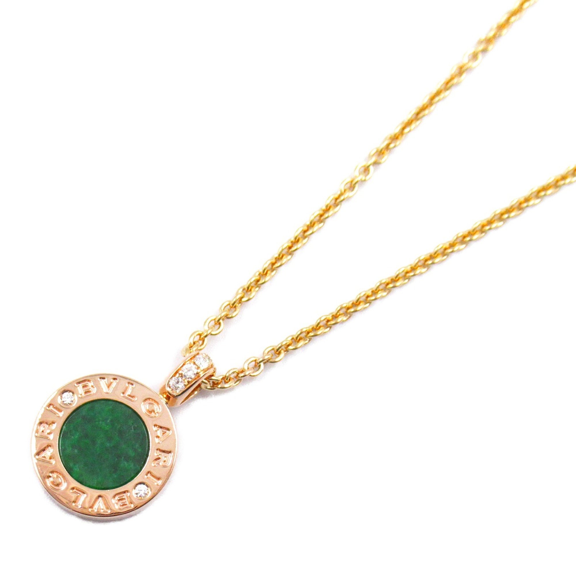 BVLGARI Green Jade Necklace K18PG (Pink Gold) Diamond Ladies Clear 350681